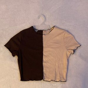 SHEIN crop top, medium, half dark brown half light brown/cream color